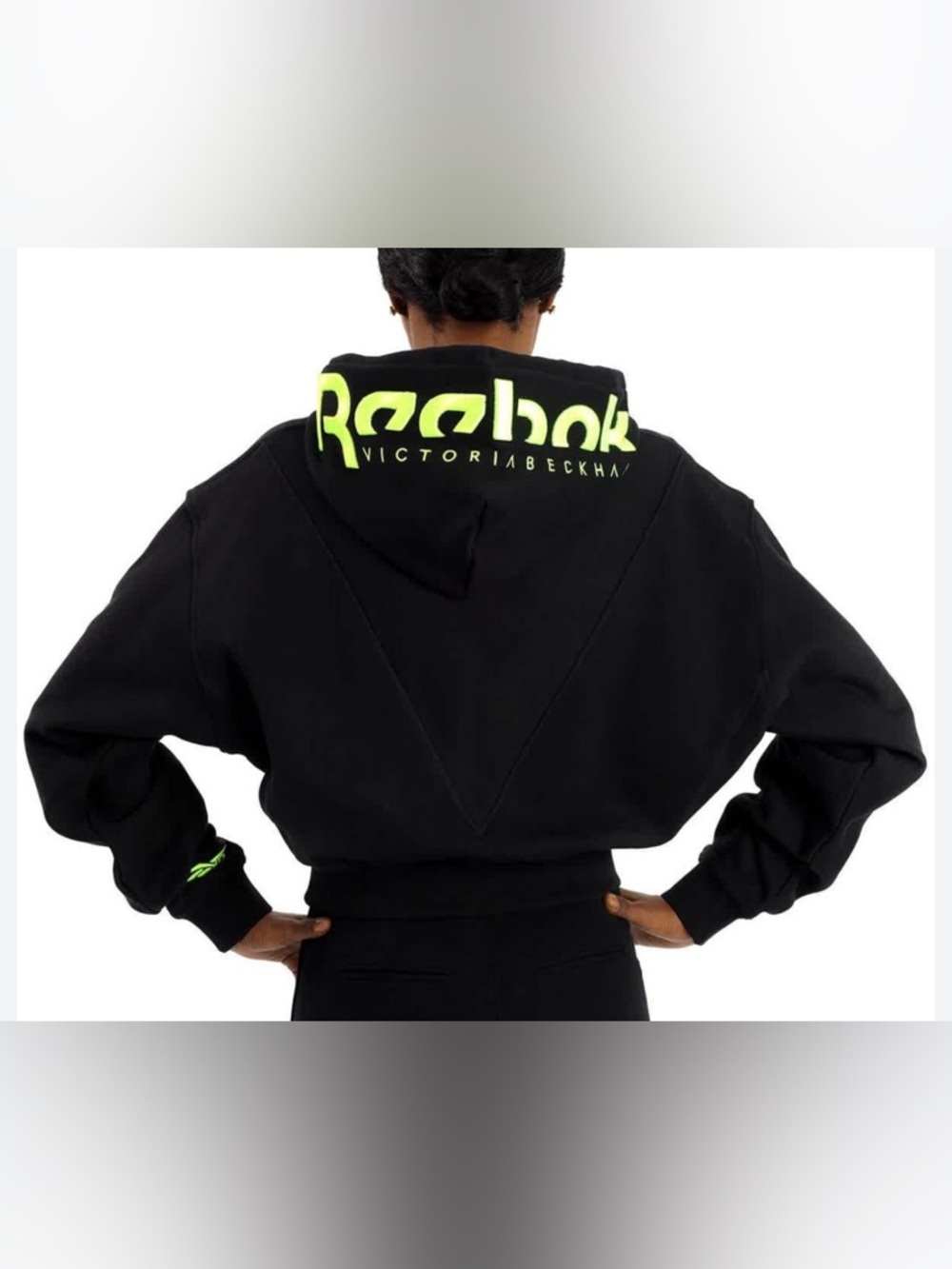 Reebok Black Cropped Hoodie with red letters XS